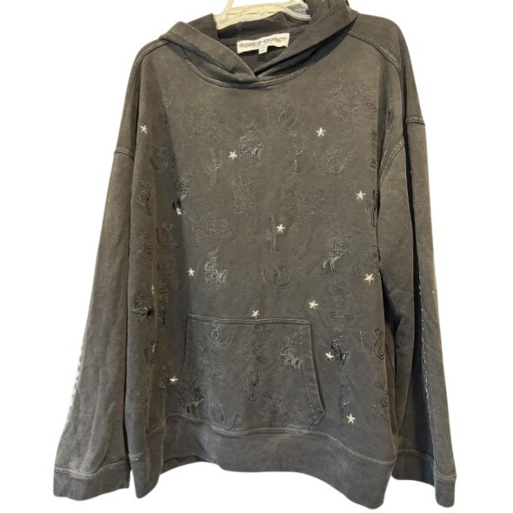 Rodeo Quincy Women 3XL Faded Black Western Embroidered Star Studded Hoodie